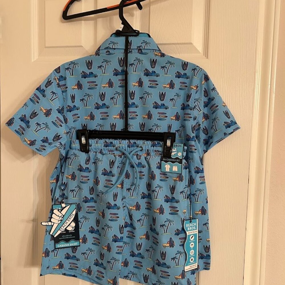 NWT Beach Bros. 2-Piece Boys Cabana Set - Size 10 - Blue Surf Print